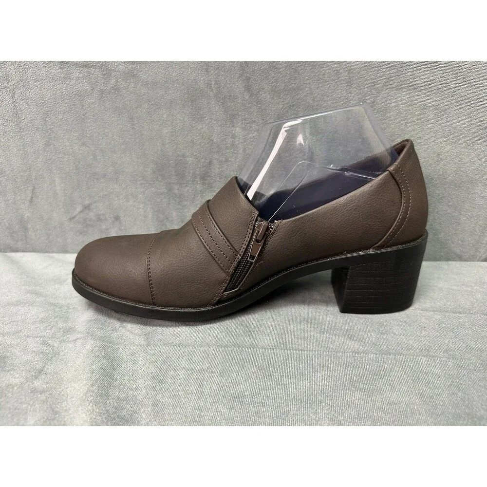 Easy Street Womens LUKA Faux Leather Zipper Block Heel Shooties Shoes Womens 9.5